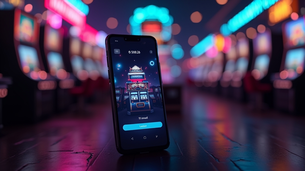 Android phone showing a casino app download screen with neon lights