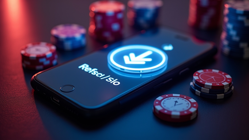 Smartphone with update icons and cache folders in a dark casino scene